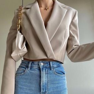 Zara cropped tan blazer cropped jacket NWT